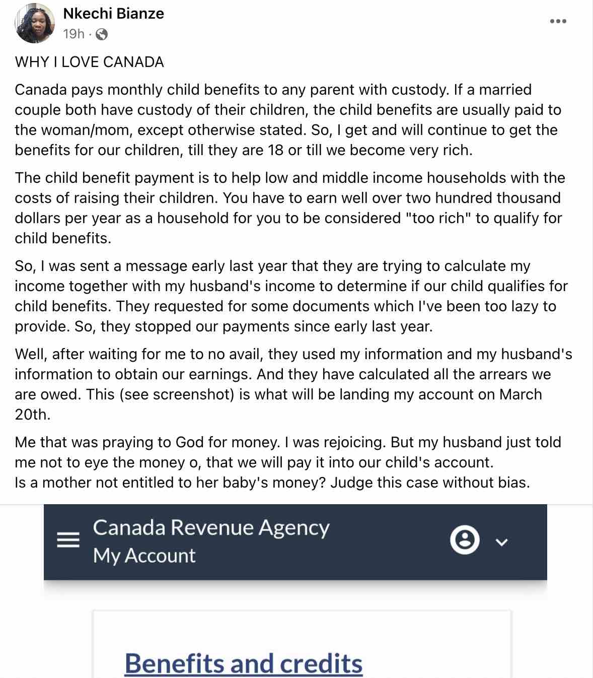 Nigerian mother reveals huge amount she receives as child support in Canada